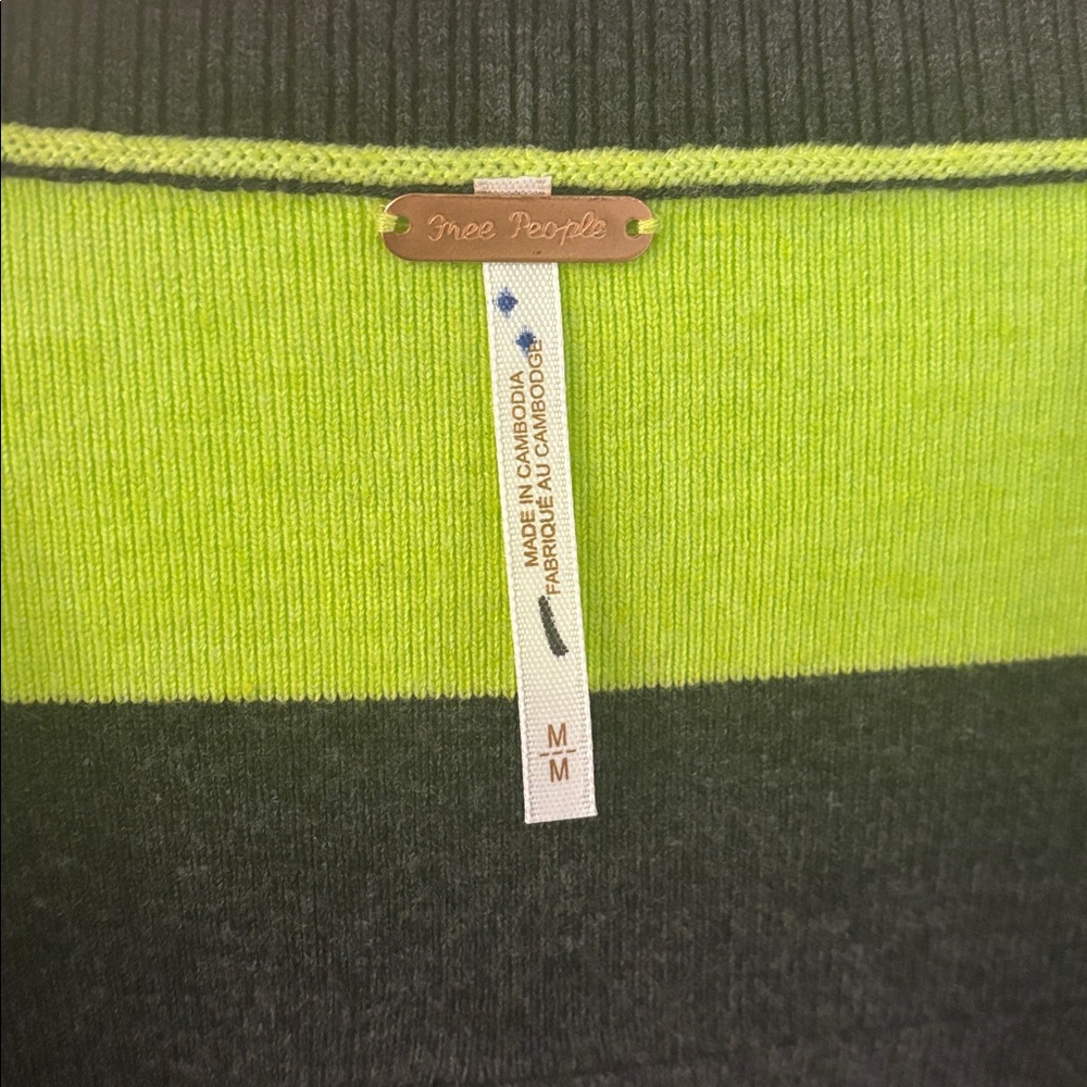 NWT Free People A League of Her Own Striped Cardigan in Carbon Lime, M - Picture 6 of 12